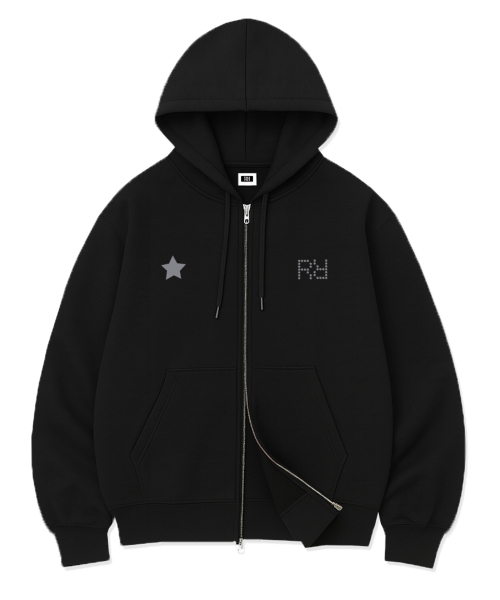 RANDOMOFF(ランダムオフ)の「STAR GRID POINT OVER FIT 2-WAY ZIP-UP (2color)(パーカー・レディース・ブラック/グレー・SMALL/MEDIUM/LARGE/X-LARGE)」の4枚目の写真