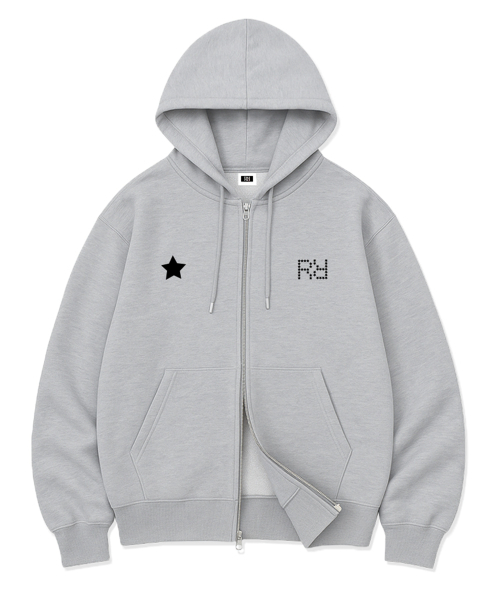 RANDOMOFF(ランダムオフ)の「STAR GRID POINT OVER FIT 2-WAY ZIP-UP (2color)(パーカー・レディース・ブラック/グレー・SMALL/MEDIUM/LARGE/X-LARGE)」の5枚目の写真