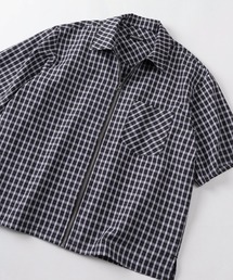 SlashDate | 【82】ショート丈  フロントジップ チェック 半袖シャツ/ユニセックス/レディース/メンズ(シャツ/ブラウス)