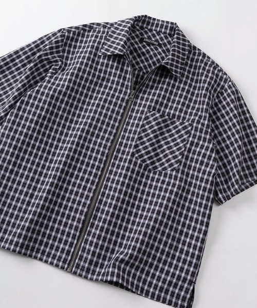 SlashDate(スラッシュデイト)の「【82】ショート丈 フロントジップ ミニチェック 半袖シャツ/ユニセックス/レディース/メンズ(シャツ/ブラウス・メンズ・ブラック/ブルー/レッド・M/L)」の15枚目の写真