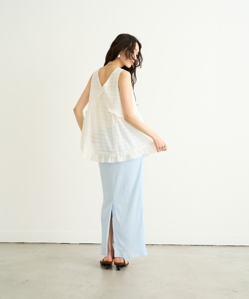 Lutim by u（ルチバイユー）の「ニュアンスチェックフリルデザインチュニック（シャツ/ブラウス・レディース・ブラック/グレー/オフホワイト・FREE）」の16枚目の写真