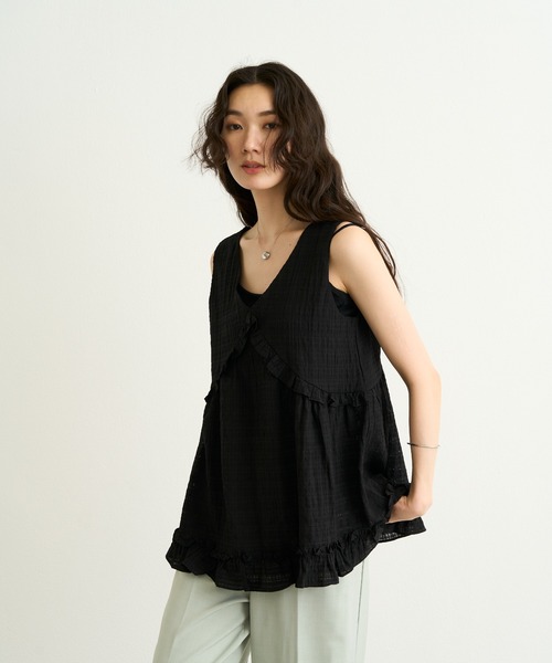 Lutim by u（ルチバイユー）の「ニュアンスチェックフリルデザインチュニック（シャツ/ブラウス・レディース・ブラック/グレー/オフホワイト・FREE）」の18枚目の写真