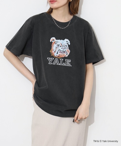 CALIFORNIA HAVE A NICE TIME !（カリフォルニアハブァナイスタイム）の「YALE COLLEGE PIGMENT T-SHIRT 厚手 6.6oz クルーネック ユニセックス コットン100%（Tシャツ/カットソー・メンズ・ブラック・M/L/XL）」の15枚目の写真