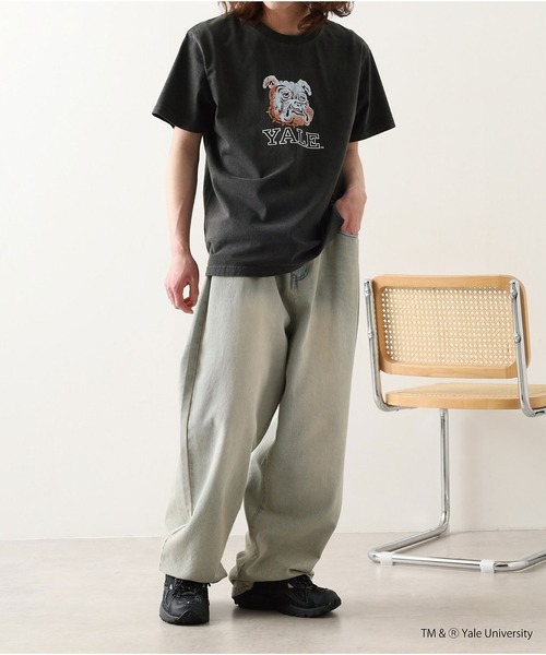 CALIFORNIA HAVE A NICE TIME !（カリフォルニアハブァナイスタイム）の「YALE COLLEGE PIGMENT T-SHIRT 厚手 6.6oz クルーネック ユニセックス コットン100%（Tシャツ/カットソー・メンズ・ブラック・M/L/XL）」の9枚目の写真