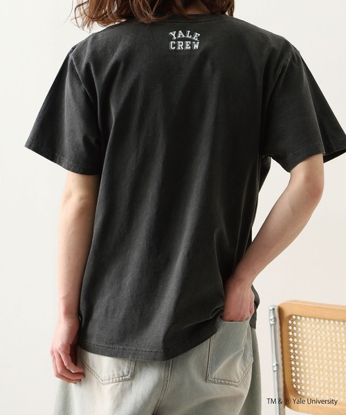 CALIFORNIA HAVE A NICE TIME !（カリフォルニアハブァナイスタイム）の「YALE COLLEGE PIGMENT T-SHIRT 厚手 6.6oz クルーネック ユニセックス コットン100%（Tシャツ/カットソー・メンズ・ブラック・M/L/XL）」の6枚目の写真