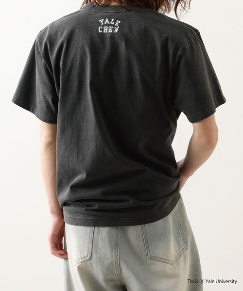 CALIFORNIA HAVE A NICE TIME !（カリフォルニアハブァナイスタイム）の「YALE COLLEGE PIGMENT T-SHIRT 厚手 6.6oz クルーネック ユニセックス コットン100%（Tシャツ/カットソー・メンズ・ブラック・M/L/XL）」の7枚目の写真