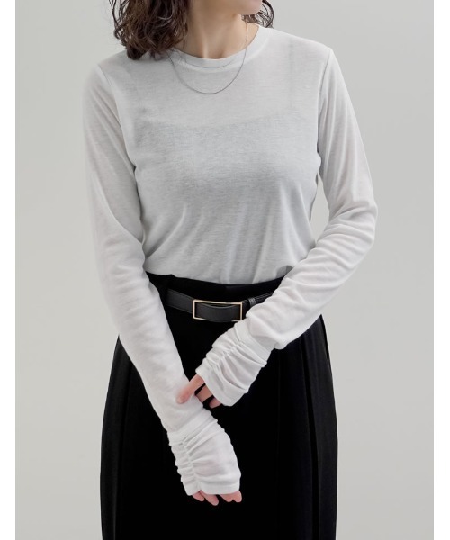 Re:EDIT(リエディ)の「配色レイヤードライクシアーフライストップス(Tシャツ/カットソー・レディース・レッド/ホワイト/ピンク/グレー/ブラック・MEDIUM/LARGE)」の2枚目の写真