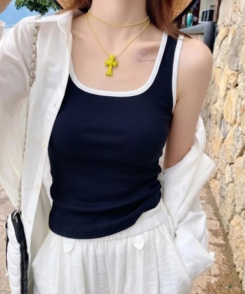 yuue' ( wear )(ユーイ)の「カップ付きパイピングタンクトップ(タンクトップ・レディース・クリーム/グレー/ブラック/ホワイト・FREE)」の15枚目の写真