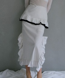 rib frill long skirt