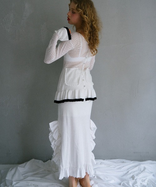 HONEY MI HONEY(ハニーミーハニー)の「rib frill long skirt(スカート・レディース・ブラック×ホワイト/ホワイト/ブラック/グレー・FREE)」の9枚目の写真