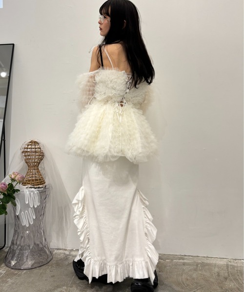 HONEY MI HONEY(ハニーミーハニー)の「rib frill long skirt(スカート・レディース・ブラック×ホワイト/ホワイト/ブラック/グレー・FREE)」の14枚目の写真