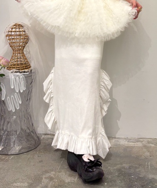 HONEY MI HONEY(ハニーミーハニー)の「rib frill long skirt(スカート・レディース・ブラック×ホワイト/ホワイト/ブラック/グレー・FREE)」の12枚目の写真