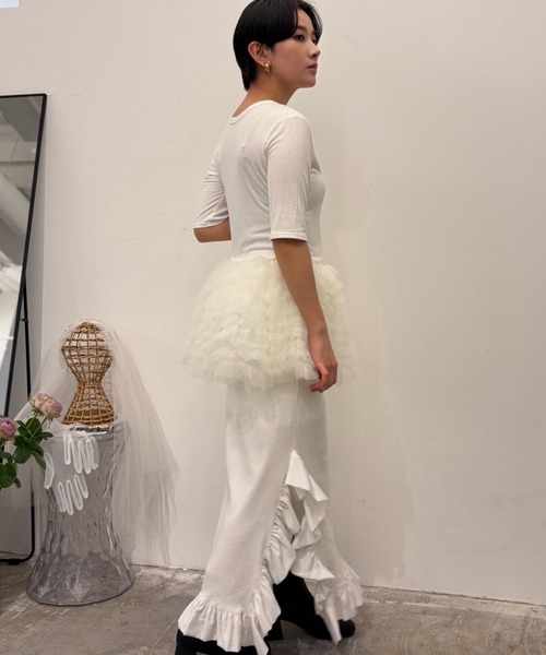 HONEY MI HONEY(ハニーミーハニー)の「rib frill long skirt(スカート・レディース・ブラック×ホワイト/ホワイト/ブラック/グレー・FREE)」の18枚目の写真