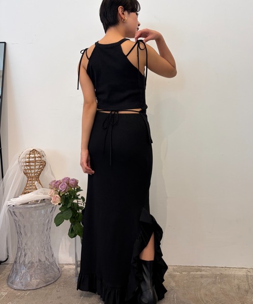HONEY MI HONEY(ハニーミーハニー)の「rib frill long skirt(スカート・レディース・ブラック×ホワイト/ホワイト/ブラック/グレー・FREE)」の11枚目の写真