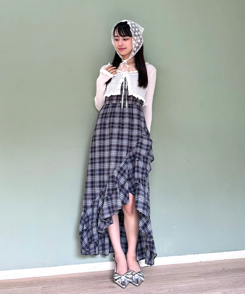 Mi-je(ミジェ)の「ヘムフリルキャミワンピース(シャツワンピース・レディース・アイボリー/ネイビー・F)」の7枚目の写真