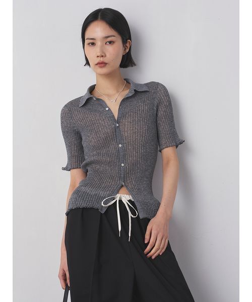 MIESROHE(ミースロエ)の「ラミー混シアー切り替えポロニットカーデ(カーディガン/ボレロ・レディース・グレー/アイボリー/ブラウン/オレンジ・F)」の7枚目の写真