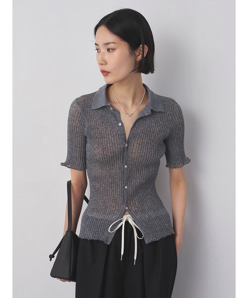 MIESROHE(ミースロエ)の「ラミー混シアー切り替えポロニットカーデ(カーディガン/ボレロ・レディース・グレー/アイボリー/ブラウン/オレンジ・F)」の8枚目の写真