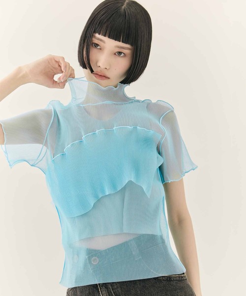 kotohayokozawa（コトハヨコザワ）の「【kotohayokozawa/コトハヨコザワ】GHOST TODO TOP SHORTSLEEVE HIGHNECK +INNER/ゴーストトゥードゥショートスリーブハイネックインナー（Tシャツ/カットソー・レディース・ライトブルー/ブラック/ホワイト/ブルー・FREE）」の4枚目の写真