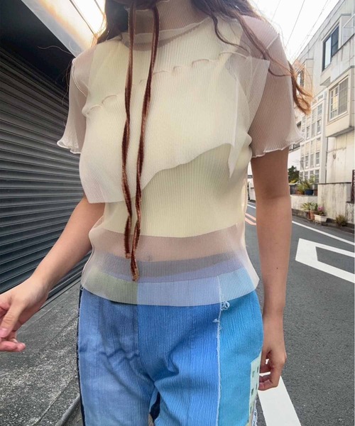 カットソー(半袖/袖なし) kotohayokozawa todo tops TODO WAVE TINY TOP SHORT SLEEVE(FREE WHITE): kotohayokozawa