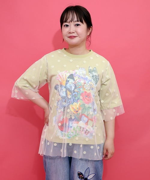 ScoLar(スカラー)の「162630:ドットチュール重ねアート柄Tシャツ(Tシャツ/カットソー・レディース・イエロー/チャコールグレー/オフホワイト・M)」の5枚目の写真