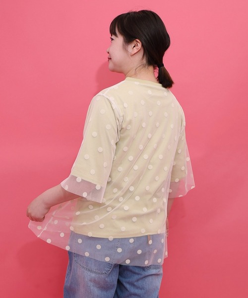 ScoLar(スカラー)の「162630:ドットチュール重ねアート柄Tシャツ(Tシャツ/カットソー・レディース・イエロー/チャコールグレー/オフホワイト・M)」の7枚目の写真