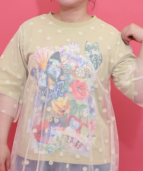 ScoLar(スカラー)の「162630:ドットチュール重ねアート柄Tシャツ(Tシャツ/カットソー・レディース・イエロー/チャコールグレー/オフホワイト・M)」の8枚目の写真