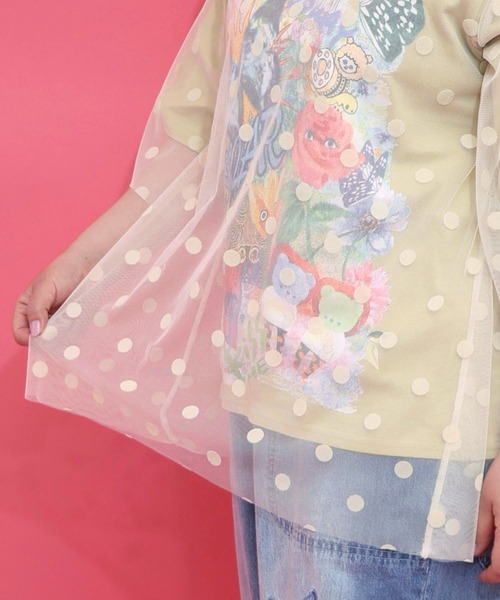 ScoLar(スカラー)の「162630:ドットチュール重ねアート柄Tシャツ(Tシャツ/カットソー・レディース・イエロー/チャコールグレー/オフホワイト・M)」の9枚目の写真