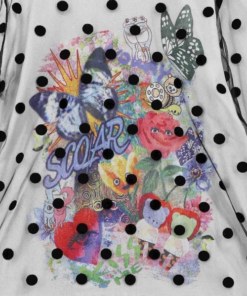 ScoLar(スカラー)の「162630:ドットチュール重ねアート柄Tシャツ(Tシャツ/カットソー・レディース・イエロー/チャコールグレー/オフホワイト・M)」の10枚目の写真