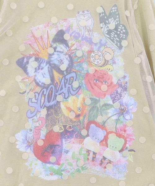 ScoLar(スカラー)の「162630:ドットチュール重ねアート柄Tシャツ(Tシャツ/カットソー・レディース・イエロー/チャコールグレー/オフホワイト・M)」の13枚目の写真
