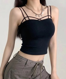 カップ付きクロスデザインキャミソール