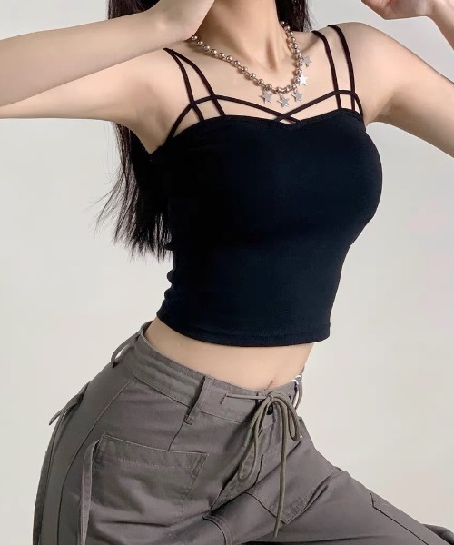 yuue' ( wear )(ユーイ)の「カップ付きクロスデザインキャミソール(キャミソール・レディース・ブラック/グレー/ホワイト・FREE)」の14枚目の写真