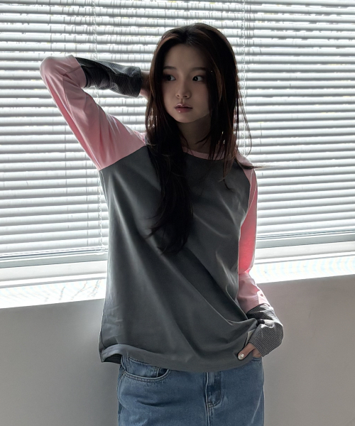 chancechance(チャンスチャンス)の「CEC LAYERED STRIPED SLEEVE LABEL L/S(CHARCOAL PINK)(Tシャツ/カットソー・レディース・その他・FREE)」の1枚目の写真