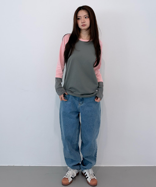 chancechance(チャンスチャンス)の「CEC LAYERED STRIPED SLEEVE LABEL L/S(CHARCOAL PINK)(Tシャツ/カットソー・レディース・その他・FREE)」の2枚目の写真