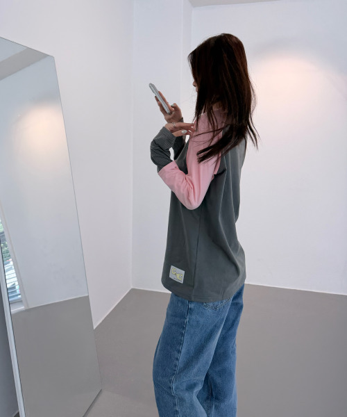chancechance(チャンスチャンス)の「CEC LAYERED STRIPED SLEEVE LABEL L/S(CHARCOAL PINK)(Tシャツ/カットソー・レディース・その他・FREE)」の3枚目の写真