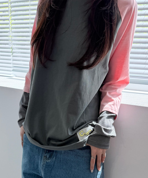 chancechance(チャンスチャンス)の「CEC LAYERED STRIPED SLEEVE LABEL L/S(CHARCOAL PINK)(Tシャツ/カットソー・レディース・その他・FREE)」の4枚目の写真