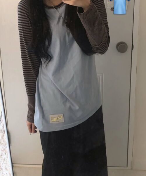chancechance(チャンスチャンス)の「CEC LAYERED STRIPED SLEEVE LABEL L/S(CHARCOAL PINK)(Tシャツ/カットソー・レディース・その他・FREE)」の7枚目の写真