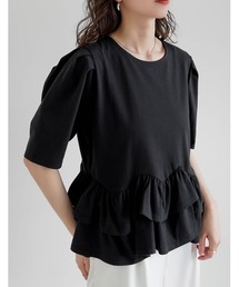 [接触冷感][UVカット][アンチピリング]ランダムフリルヘム半袖Tシャツ