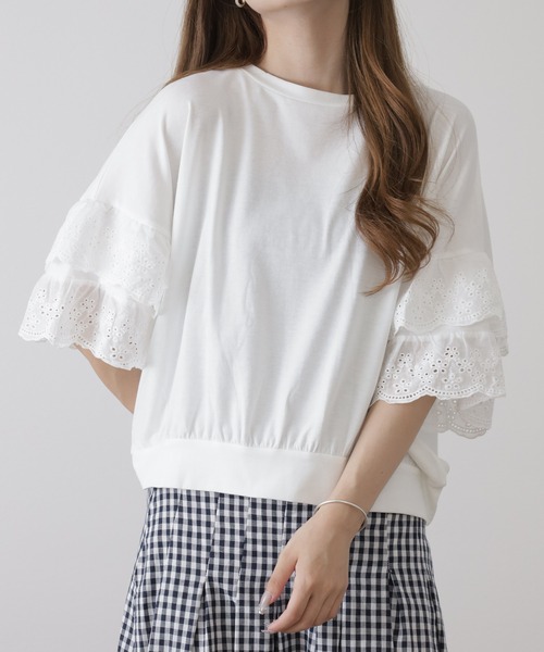 crossi(クロッシー)の「袖レース切替ボーダーカットソー クロップド プルオーバー(Tシャツ/カットソー・レディース・ブラック・FREE)」の15枚目の写真