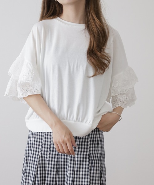 crossi(クロッシー)の「袖レース切替ボーダーカットソー クロップド プルオーバー(Tシャツ/カットソー・レディース・ブラック・FREE)」の17枚目の写真