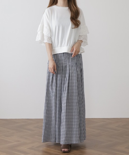 crossi(クロッシー)の「袖レース切替ボーダーカットソー クロップド プルオーバー(Tシャツ/カットソー・レディース・ブラック・FREE)」の18枚目の写真