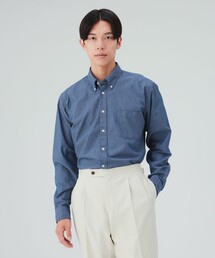 千鳥柄プリント シャンブレー ボタンダウン シャツ
