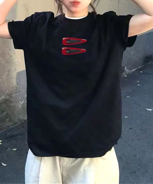 Vipoa（ヴィポア）の「CLIPグラフィックルーズTシャツ（Tシャツ/カットソー・レディース・ライトグレー/ホワイト/ブラック・FREE）」の4枚目の写真