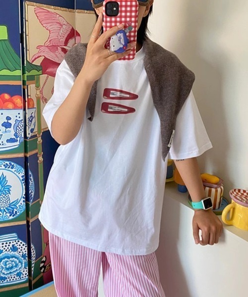 Vipoa（ヴィポア）の「CLIPグラフィックルーズTシャツ（Tシャツ/カットソー・レディース・ライトグレー/ホワイト/ブラック・FREE）」の12枚目の写真