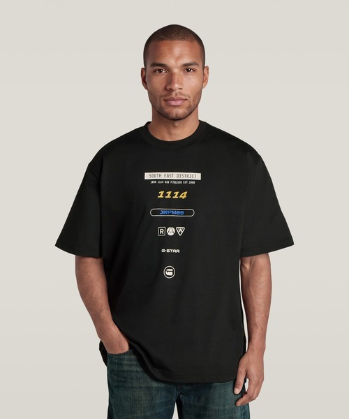 G-STAR(ジースター)の「Multi Logo Relaxed T-Shirt/マルチロゴリラックスTシャツ(Tシャツ/カットソー・メンズ・ホワイト/ダークブラック・X-SMALL/X-LARGE/LARGE/MEDIUM/SMALL)」の1枚目の写真