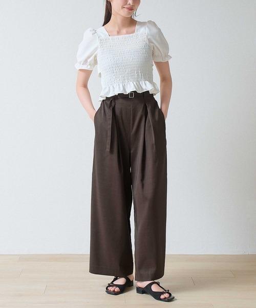 laulea(ラウレア)の「麻調合繊 バックル付 細ベルトタックワイドパンツ(その他パンツ・レディース・ダークブラウン/モカ/ダークグレー/ブラック・M)」の12枚目の写真