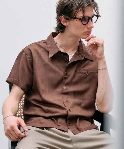 Adoon plain（アドーンプレーン）の「Linen-Touch Sheer Shirt /リネンタッチシアーベーシックシャツ（シャツ/ブラウス・メンズ・アイボリー/ブラウン/ブラック・MEDIUM/LARGE）」の3枚目の写真