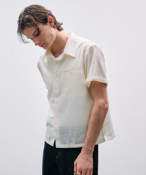 Adoon plain（アドーンプレーン）の「Linen-Touch Sheer Shirt /リネンタッチシアーベーシックシャツ（シャツ/ブラウス・メンズ・アイボリー/ブラウン/ブラック・MEDIUM/LARGE）」の10枚目の写真