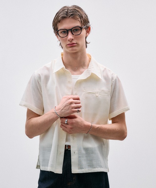 Adoon plain（アドーンプレーン）の「Linen-Touch Sheer Shirt /リネンタッチシアーベーシックシャツ（シャツ/ブラウス・メンズ・アイボリー/ブラウン/ブラック・MEDIUM/LARGE）」の4枚目の写真