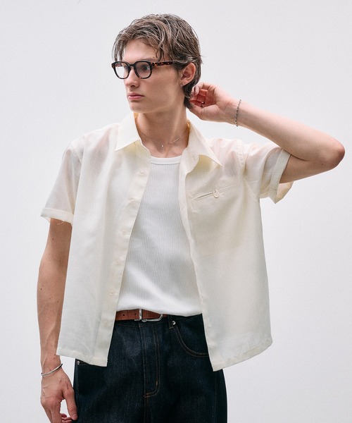 Adoon plain（アドーンプレーン）の「Linen-Touch Sheer Shirt /リネンタッチシアーベーシックシャツ（シャツ/ブラウス・メンズ・アイボリー/ブラウン/ブラック・MEDIUM/LARGE）」の14枚目の写真