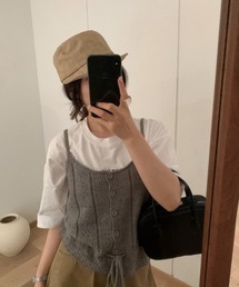 透かし編みサイド紐調整ニットタンクベスト